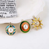 Retro Sun Pearl Round Pendant DIY Earrings Accessories