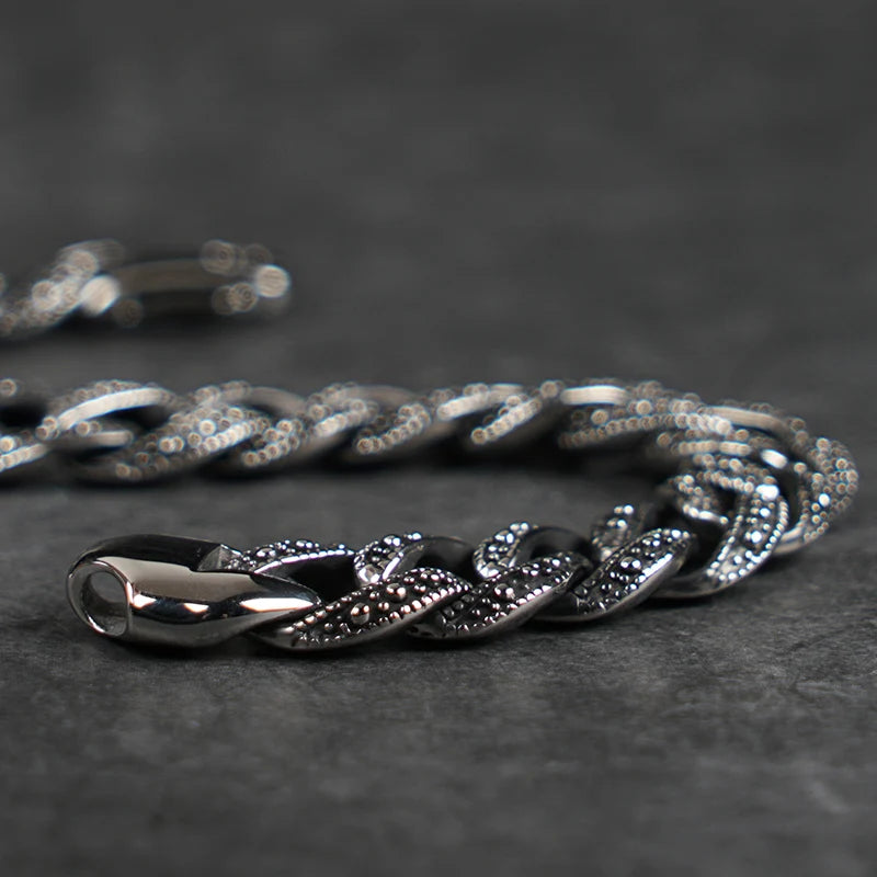 Men's Stainless Steel Cuban Chain Carved Bracelet