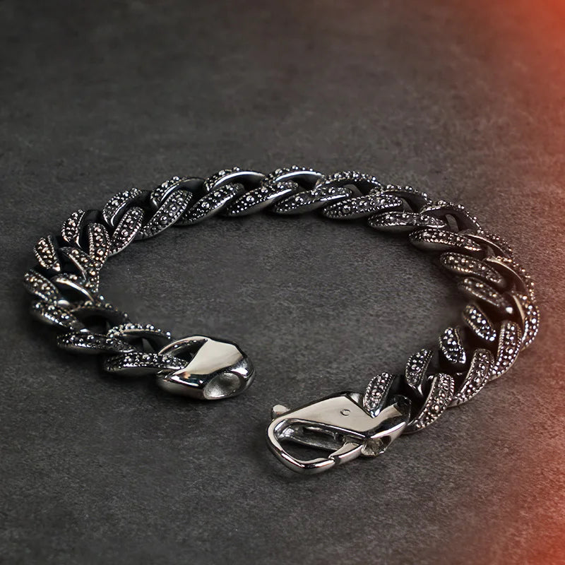 Men's Stainless Steel Cuban Chain Carved Bracelet