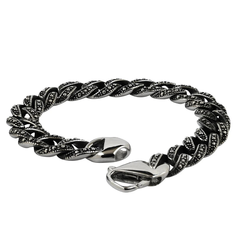 Men's Stainless Steel Cuban Chain Carved Bracelet