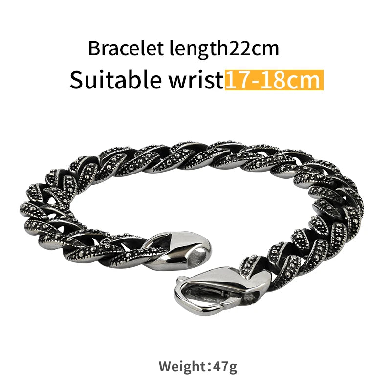 Men's Stainless Steel Cuban Chain Carved Bracelet