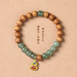 Cloisonne Lucky Gourd Pendant Sandalwood Bracelet Dongling Jade Beads