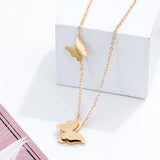 Butterfly Pendant Necklace Stainless Steel Long Chain Sweater Charm
