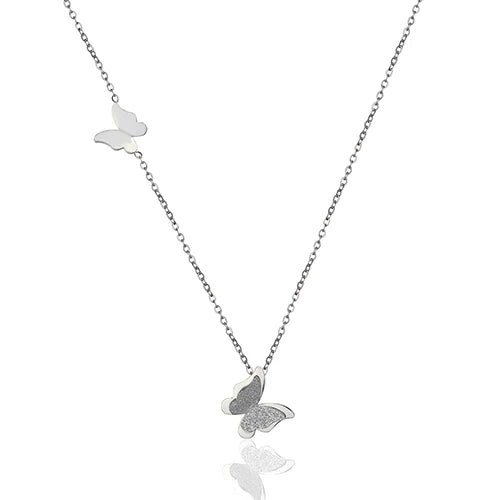 Butterfly Pendant Necklace Stainless Steel Long Chain Sweater Charm