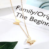 Butterfly Pendant Necklace Stainless Steel Long Chain Sweater Charm