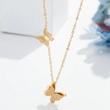 Butterfly Pendant Necklace Stainless Steel Long Chain Sweater Charm
