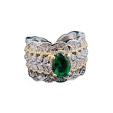Noble Bicolor Hollow Out Emerald Ring