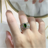 Noble Bicolor Hollow Out Emerald Ring