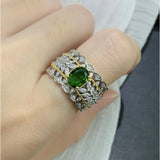 Noble Bicolor Hollow Out Emerald Ring