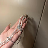 Retro Palace Wind Zircon Flower Pearl Necklace Female Neck Chain