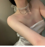 Retro Palace Wind Zircon Flower Pearl Necklace Female Neck Chain