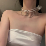 Retro Palace Wind Zircon Flower Pearl Necklace Female Neck Chain