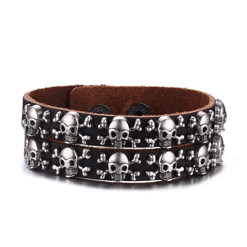 Leather Skull Bracelet Punk Jewelry Men Bijoux Pulseras