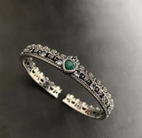Retro Silver Zircon Cross Crown Love Open Bracelet Women's Bangle