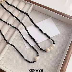 Retro Pearl Crystal Necklace INS Wind Temperament Clavicle Chain