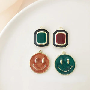 Retro Smiling Face Rectangular Pendant Alloy Jewelry DIY Earrings Accessories