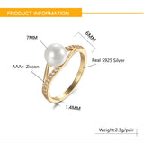 Sterling Silver Pearl Ring with Cubic Zircon - Women's Jewelry