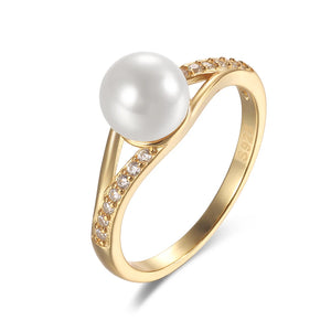 Sterling Silver Pearl Ring with Cubic Zircon - Women's Jewelry