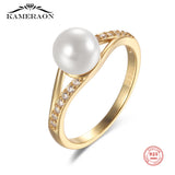 Sterling Silver Pearl Ring with Cubic Zircon - Women's Jewelry