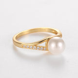 Sterling Silver Pearl Ring with Cubic Zircon - Women's Jewelry