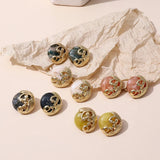 Vintage Oil Painting Glitter Waves Round Earrings