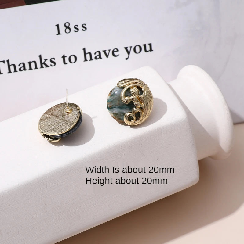 Vintage Oil Painting Glitter Waves Round Earrings