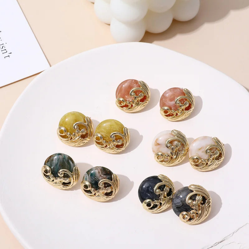 Vintage Oil Painting Glitter Waves Round Earrings