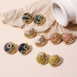 Vintage Oil Painting Glitter Waves Round Earrings