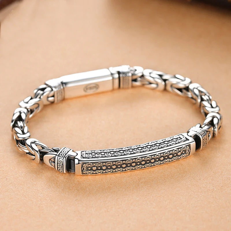 RetroSen Silver Men's Bracelet Peace Pattern Hipster Key Gift