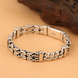 RetroSen Silver Double-row Keel Pattern And Peace Bracelet