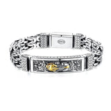 RetroSen Silver Men Bracelet Bangle Double Chain Peace Tattoo Personality