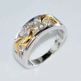 Two Tone Zircon Hollow Ring Band Wedding Engagement Gift Ring Size 6-10