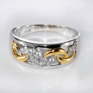 Two Tone Zircon Hollow Ring Band Wedding Engagement Gift Ring Size 6-10