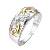 Two Tone Zircon Hollow Ring Band Wedding Engagement Gift Ring Size 6-10