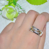 Two Tone Zircon Hollow Ring Band Wedding Engagement Gift Ring Size 6-10