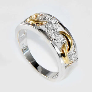 Two Tone Zircon Hollow Ring Band Wedding Engagement Gift Ring Size 6-10