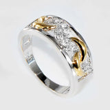 Two Tone Zircon Hollow Ring Band Wedding Engagement Gift Ring Size 6-10