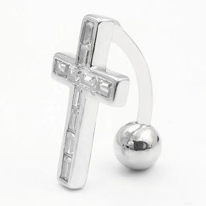 925 Sterling Silver Reverse Belly Button Rings CZ Navel Ring 14G