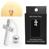 925 Sterling Silver Reverse Belly Button Rings CZ Navel Ring 14G