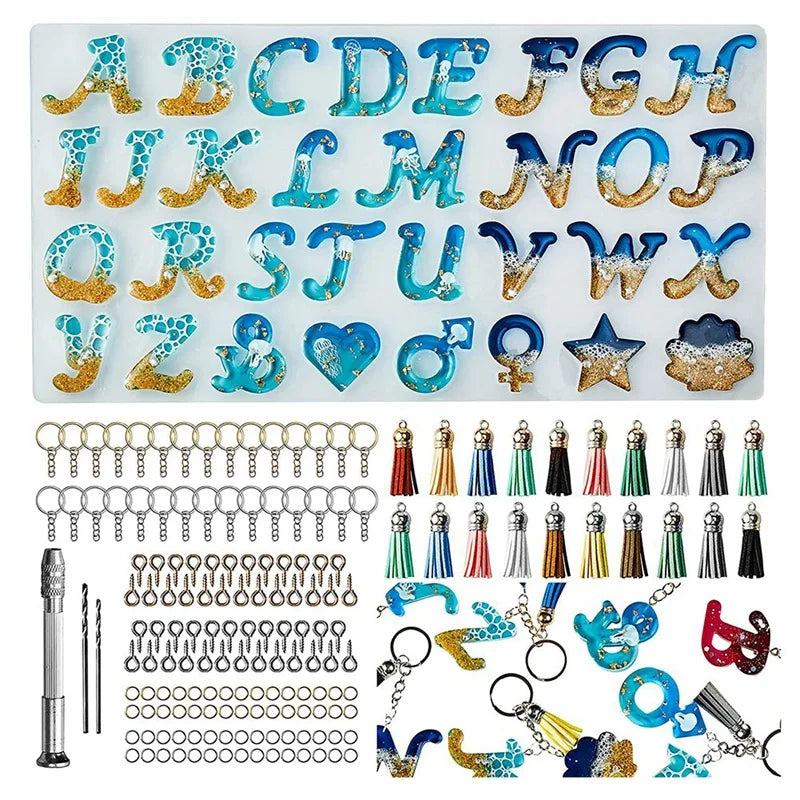 Resin Mold Kit for DIY Resin Keychain Making with Letters and Decorative Designs