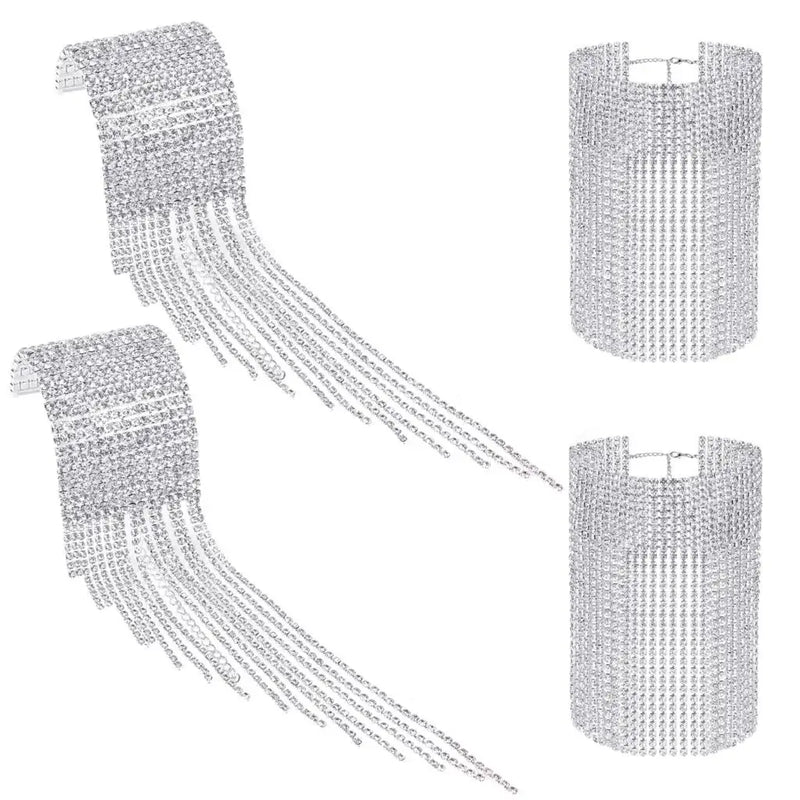 Rhinestone Anklet Crystal Tassel Foot Chain Wedding Jewelry 2 Pcs