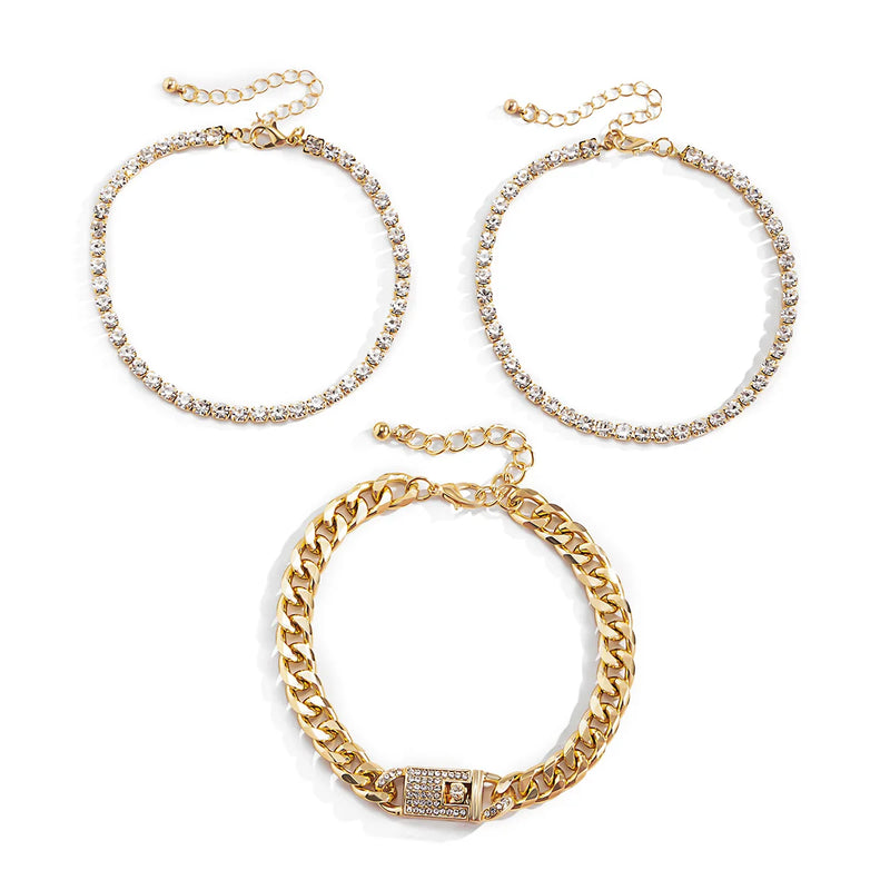 Rhinestone Anklets For Women 3 Pieces Ankle Bracelet Female Feet Jewelry
