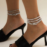 Rhinestone Anklets For Women 3 Pieces Ankle Bracelet Female Feet Jewelry