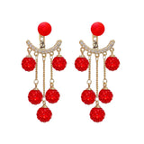 Rhinestone Ball Tassel Earrings Red Long Earrings Women