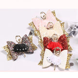 Glitter Leather Ballet Girl Hair Clip Bows, Rhinestone Headwear for Kids
