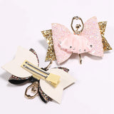 Glitter Leather Ballet Girl Hair Clip Bows, Rhinestone Headwear for Kids