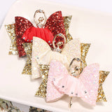 Glitter Leather Ballet Girl Hair Clip Bows, Rhinestone Headwear for Kids