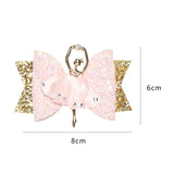 Glitter Leather Ballet Girl Hair Clip Bows, Rhinestone Headwear for Kids