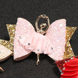 Glitter Leather Ballet Girl Hair Clip Bows, Rhinestone Headwear for Kids