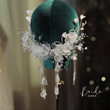 Bride's Lace Wedding Head Piece with Rhinestone Beaded Tassel